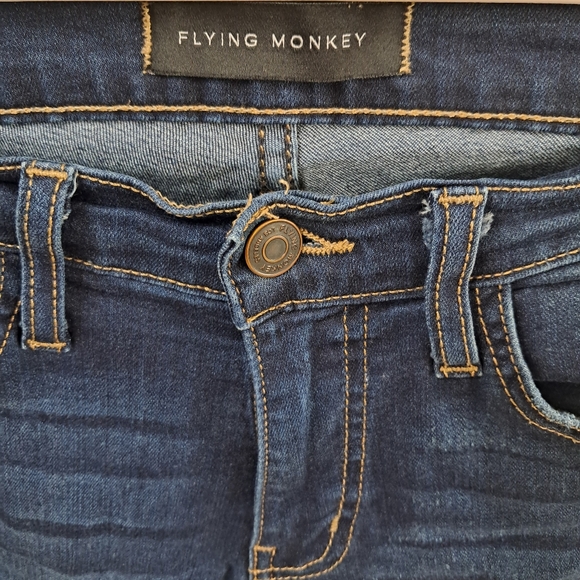 Flying Monkey Sz 27 Distressed Skinny Jeans Raw Hem Pockets Dark Wash Mid Rise - Picture 4 of 13